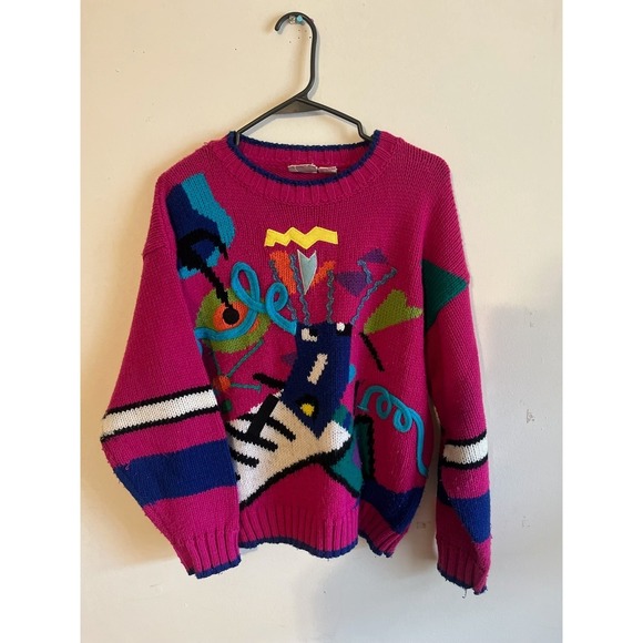 Sweaters - Vintage Fetagetti Abstract music note Sweater Colorblock Knit Women Large Piano